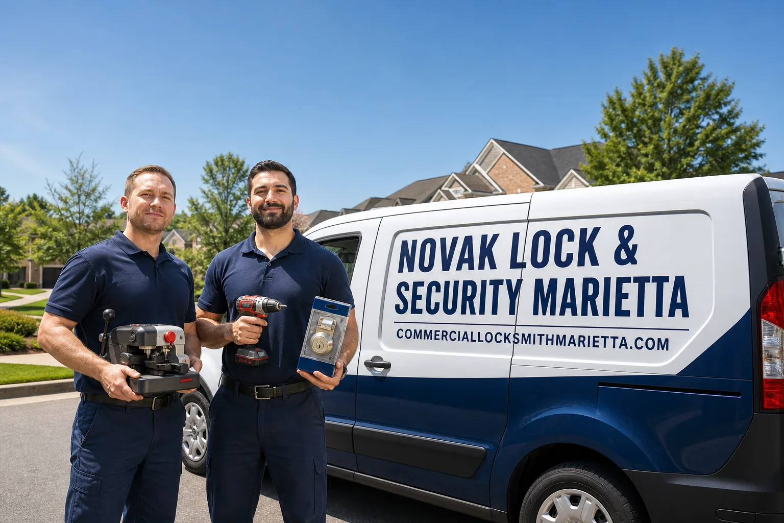 Novak Lock & Security Marietta locksmith service vehicle and crew in Marietta, GA